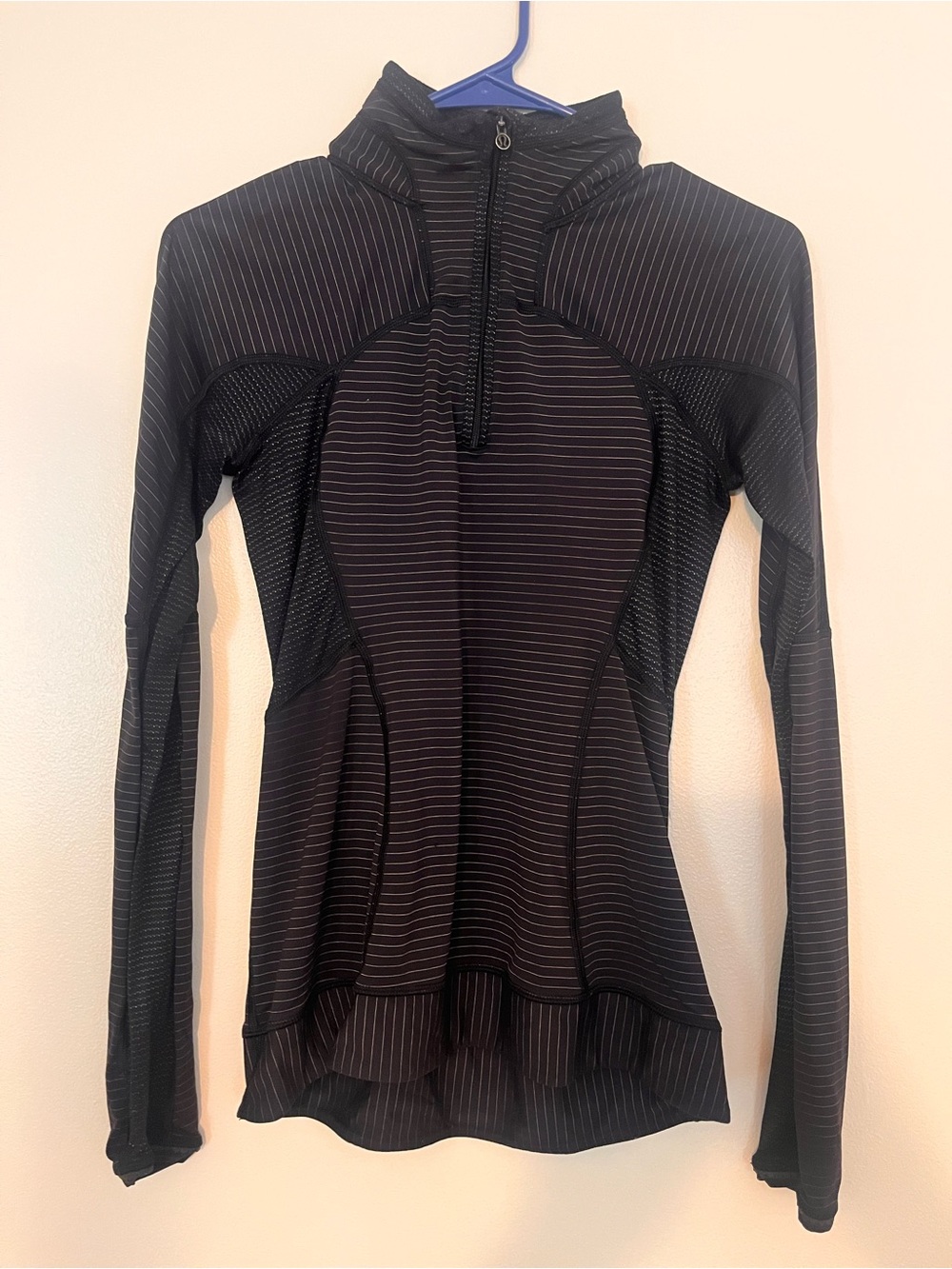 Lululemon Run For Gold Black Pinstripe Half-Zip Hoodie